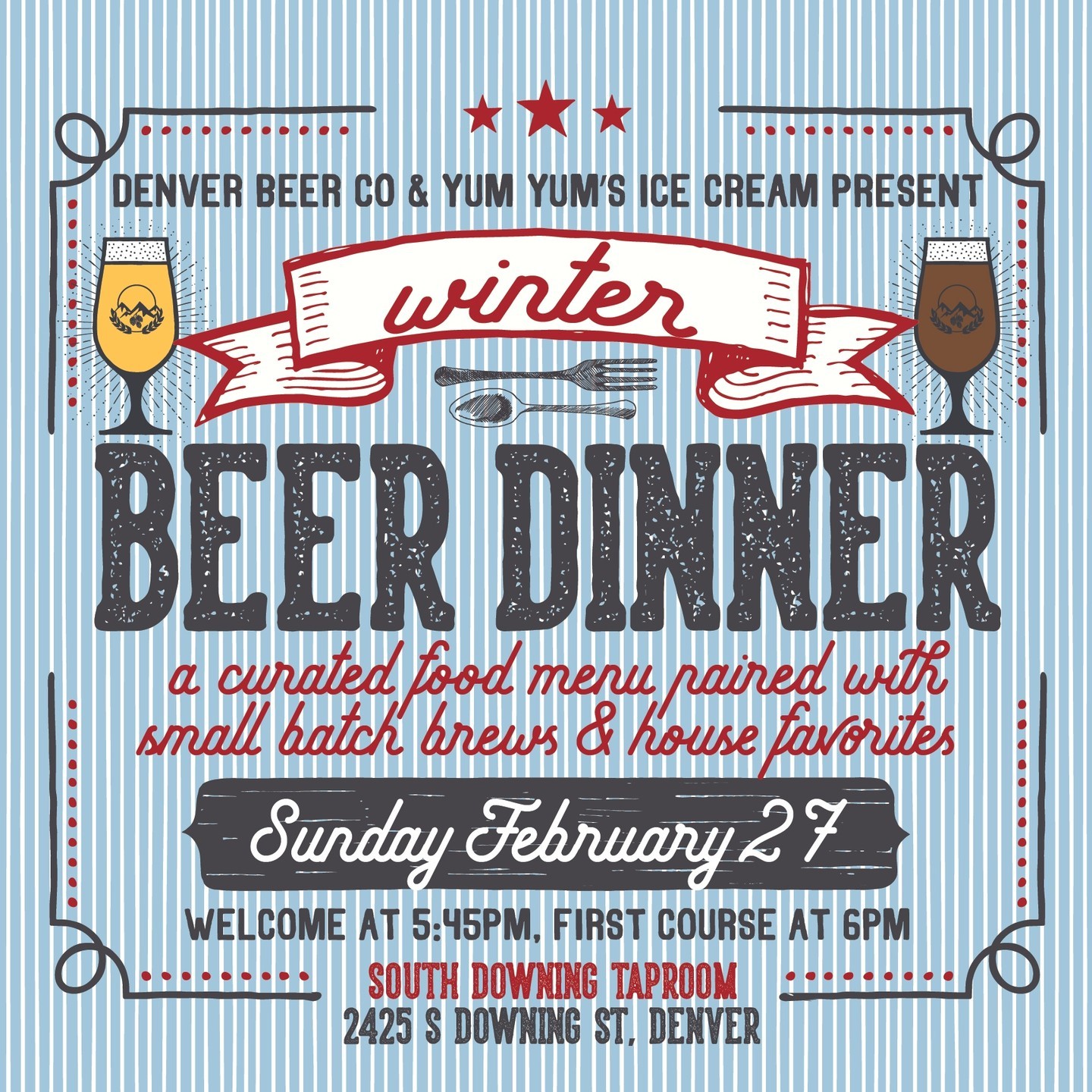 Calling all foodies! Our exclusive Winter Beer Dinner is coming to the Downing St. taproom. We are thrilled to offer a curated food menu that has been thoughtfully paired with some of our specialty small batch brews and house favorites. Ticket link in bio, or at events.denverbeerco.com